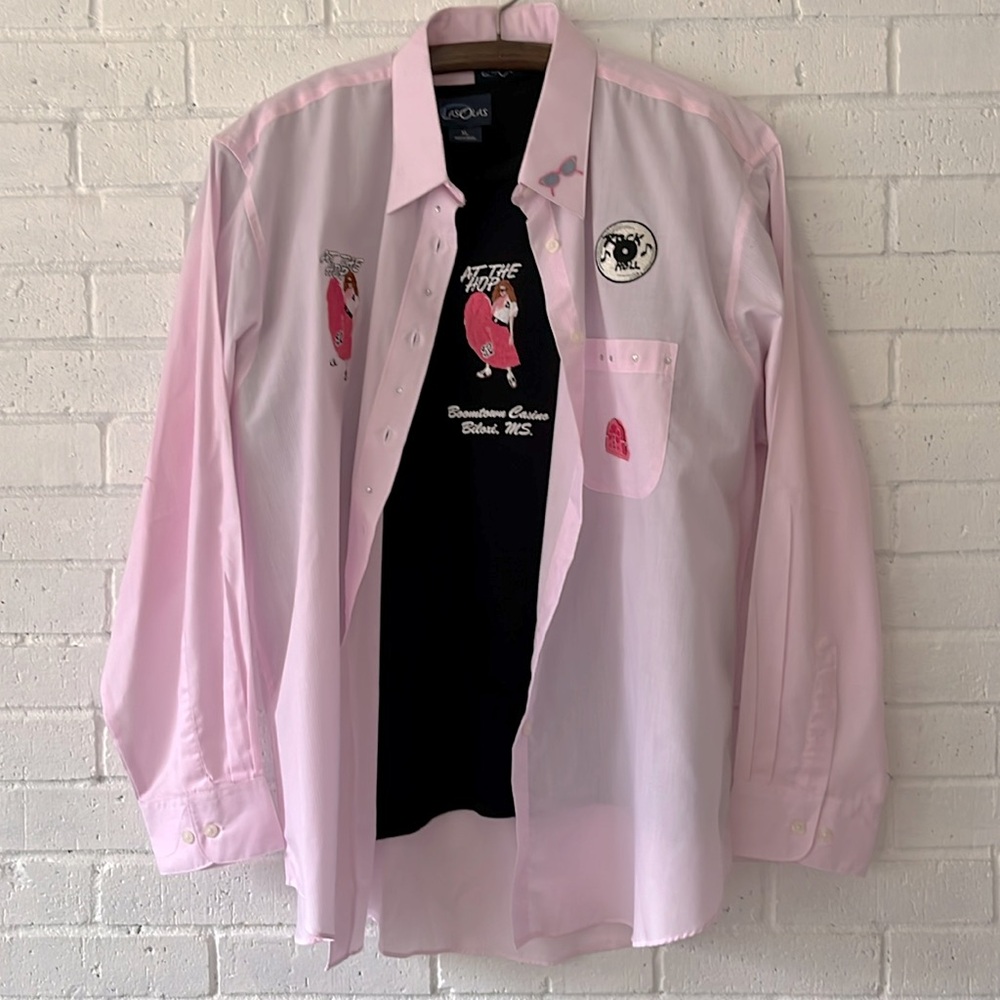 Las Olas Embroidered At the Hop Button Up Long Sleeve & Short Sleeve Tee Sz XL.